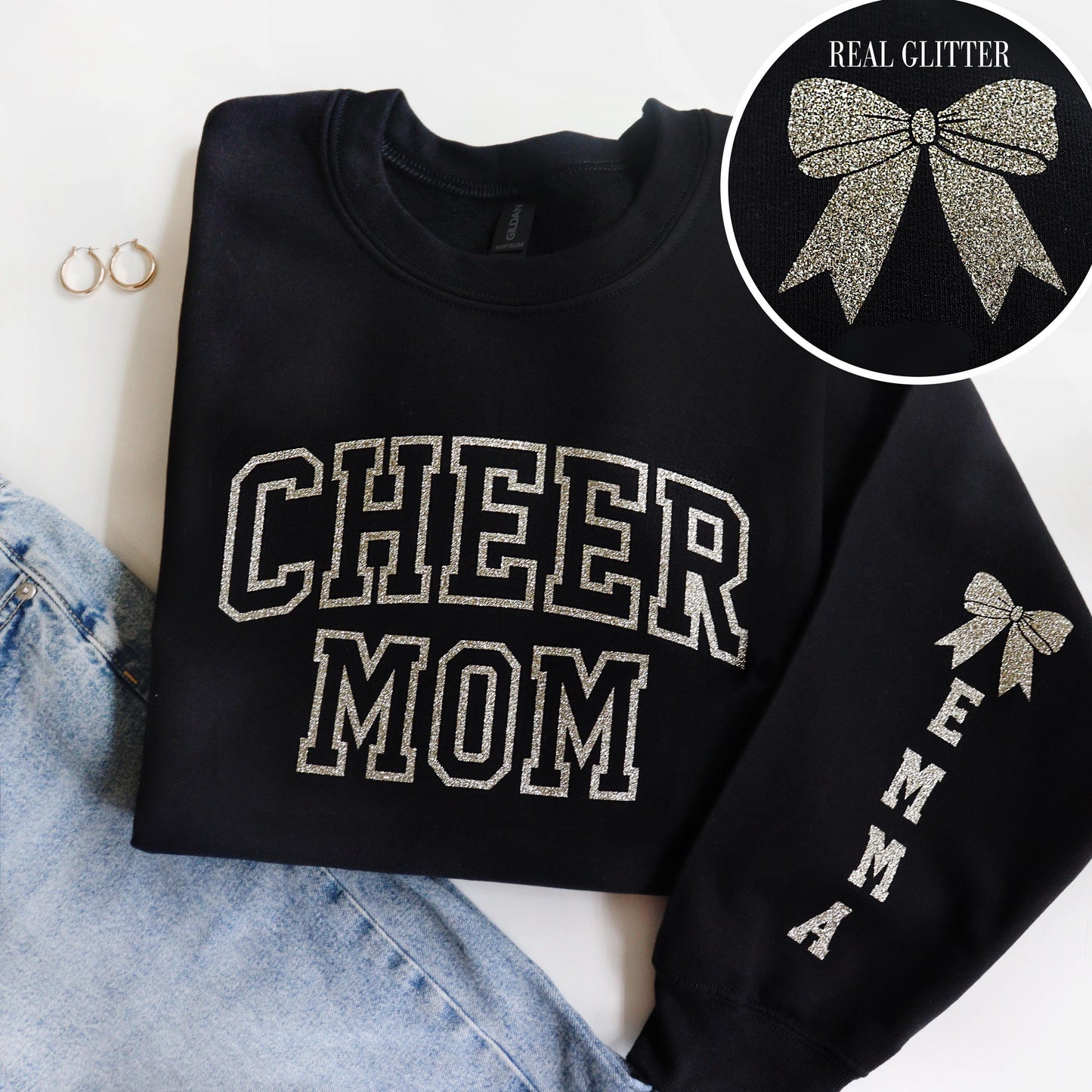 Cheer Mom Personalized Sweatshirt with Glitter